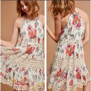 NWOT Anthropologie Ranna Gill Floral Crochet Swing Dress Cream Size XSP